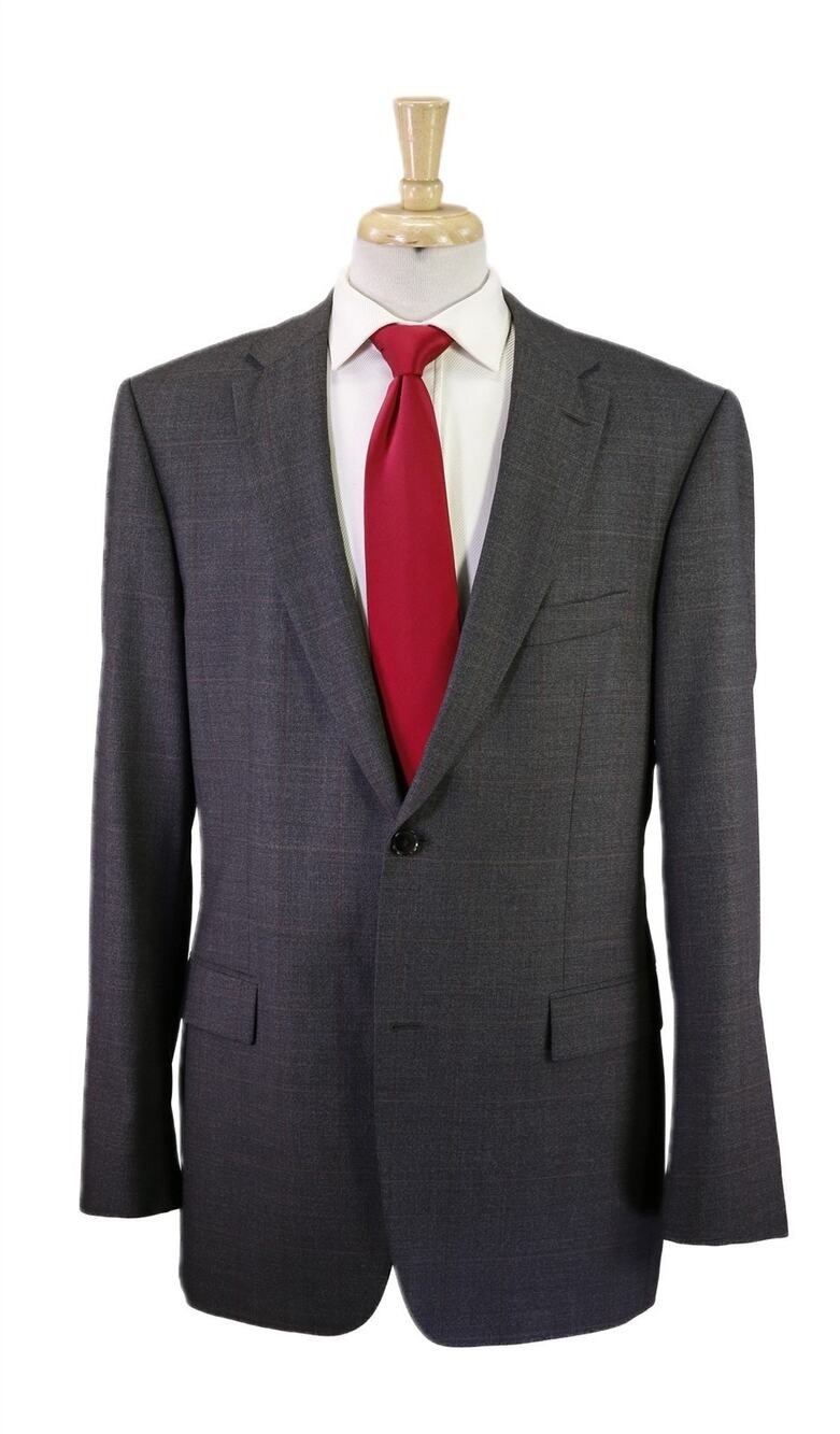 Hugo Boss Gray/Black w/ Red Windowpane 2-Btn Super 100's Wool Suit 44L